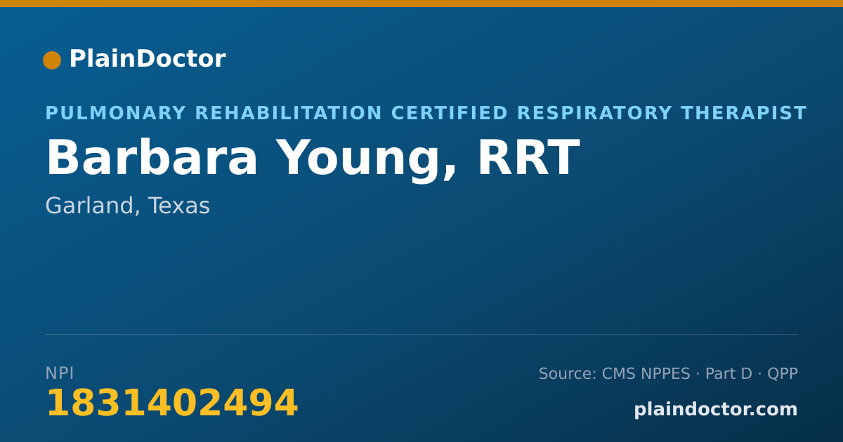 Shareable card for Barbara Young, RRT - Pulmonary Rehabilitation Certified Respiratory Therapist, Garland, TX