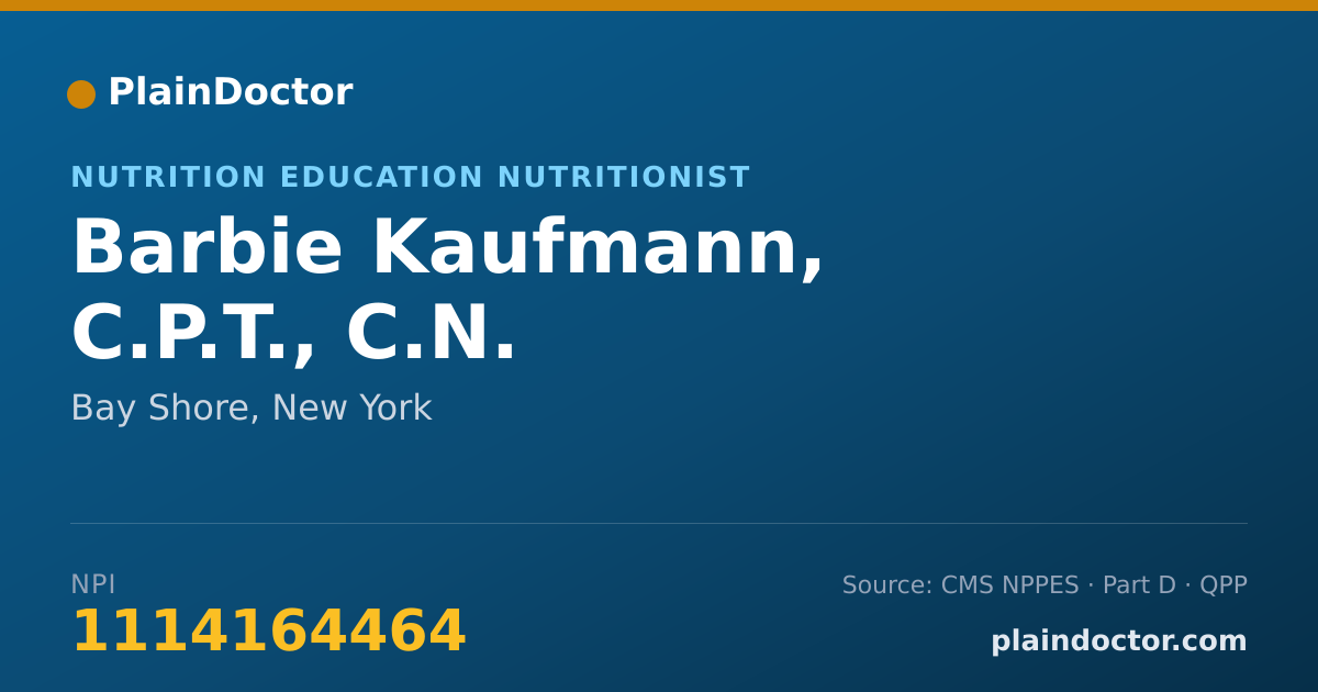 Shareable card for Barbie Kaufmann, C.P.T., C.N. - Nutrition Education Nutritionist, Bay Shore, NY