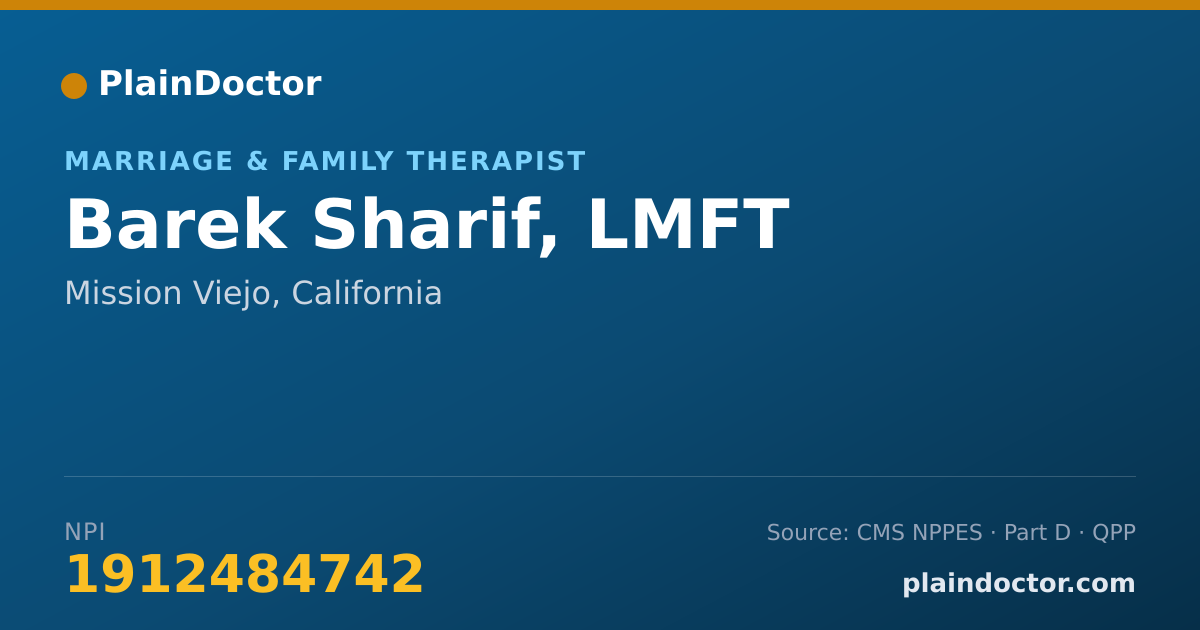 Shareable card for Barek Sharif, LMFT - Marriage & Family Therapist, Mission Viejo, CA