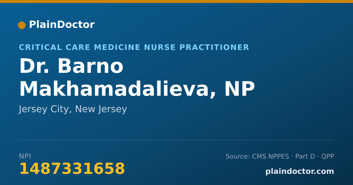Shareable card for Barno Makhamadalieva, NP - Critical Care Medicine Nurse Practitioner, Jersey City, NJ