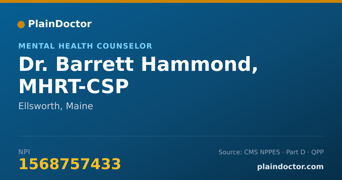 Shareable card for Barrett Hammond, MHRT-CSP - Mental Health Counselor, Ellsworth, ME
