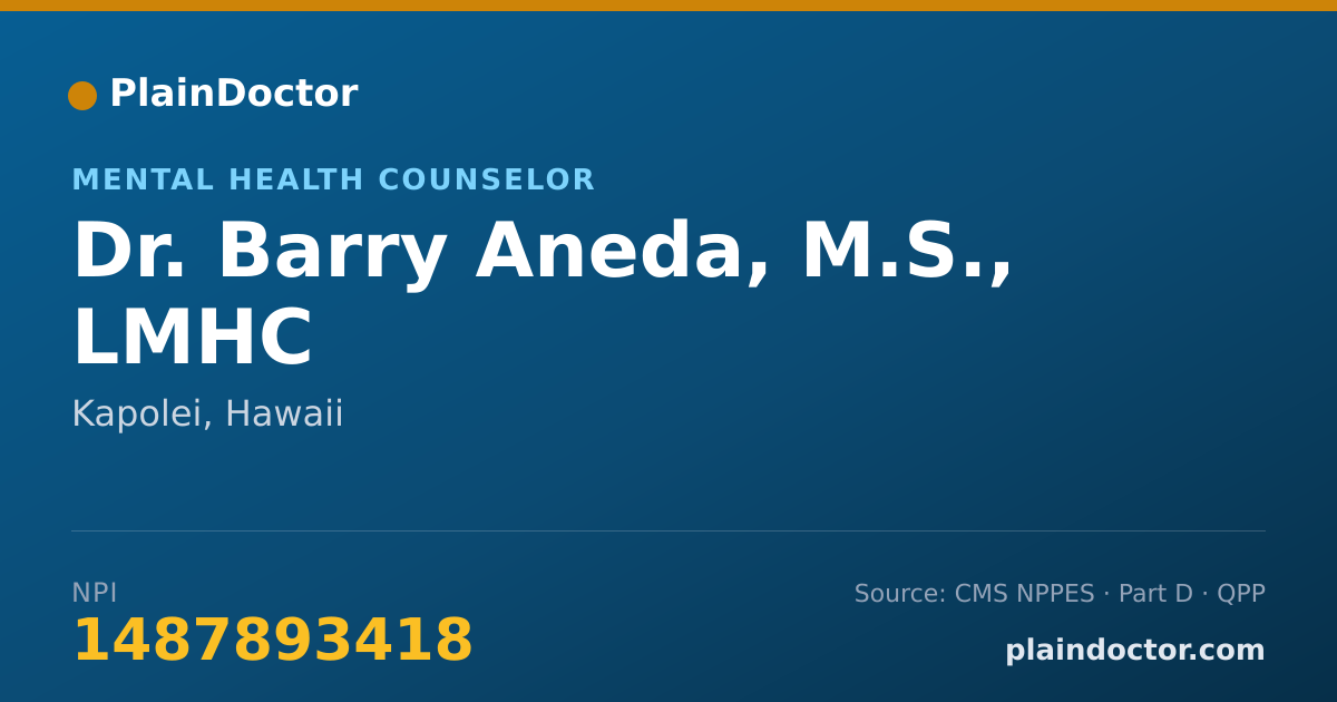 Shareable card for Barry Aneda, M.S., LMHC - Mental Health Counselor, Kapolei, HI