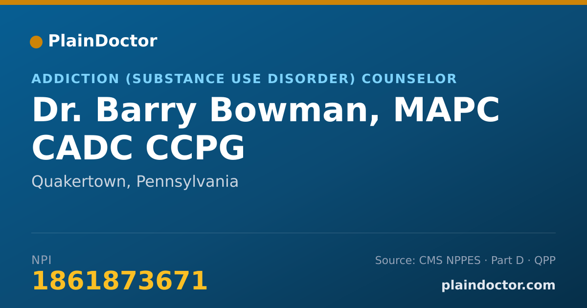 Shareable card for Barry Bowman, MAPC CADC CCPG - Addiction (Substance Use Disorder) Counselor, Quakertown, PA