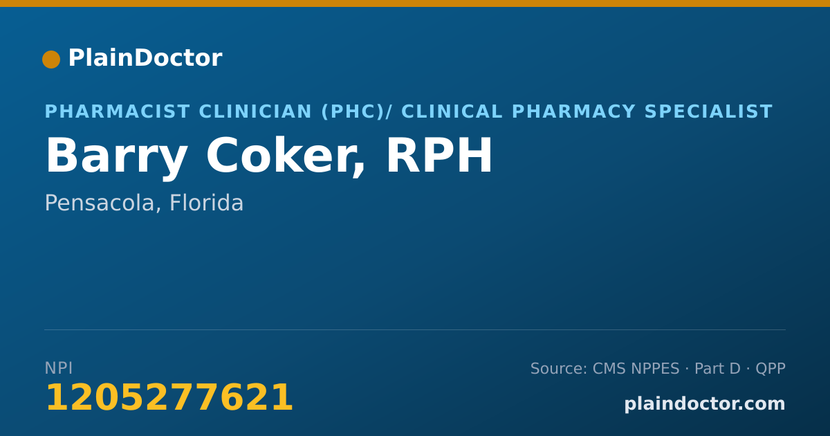 Shareable card for Barry Coker, RPH - Pharmacist, Pensacola, FL