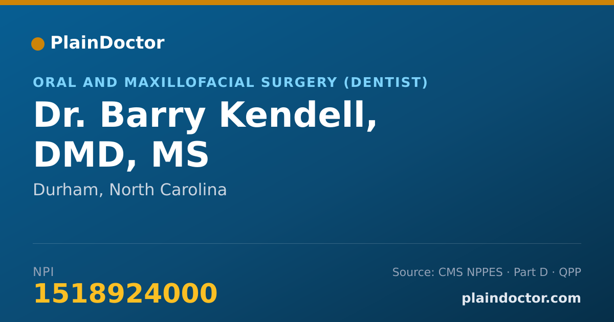 Shareable card for Barry Kendell, DMD, MS - Oral and Maxillofacial Surgery (Dentist), Durham, NC