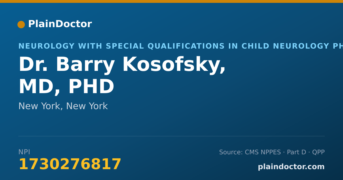 Shareable card for Barry Kosofsky, MD, PHD - Neurology with Special Qualifications in Child Neurology Physician, New York, NY