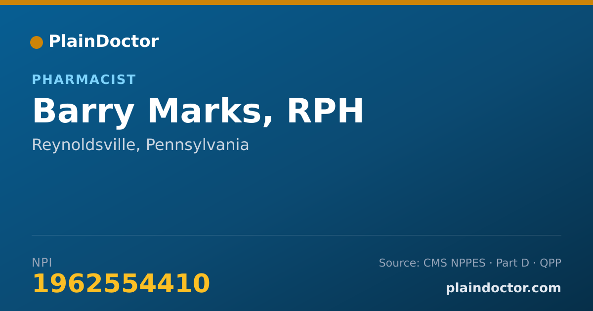 Shareable card for Barry Marks, RPH - Pharmacist, Reynoldsville, PA