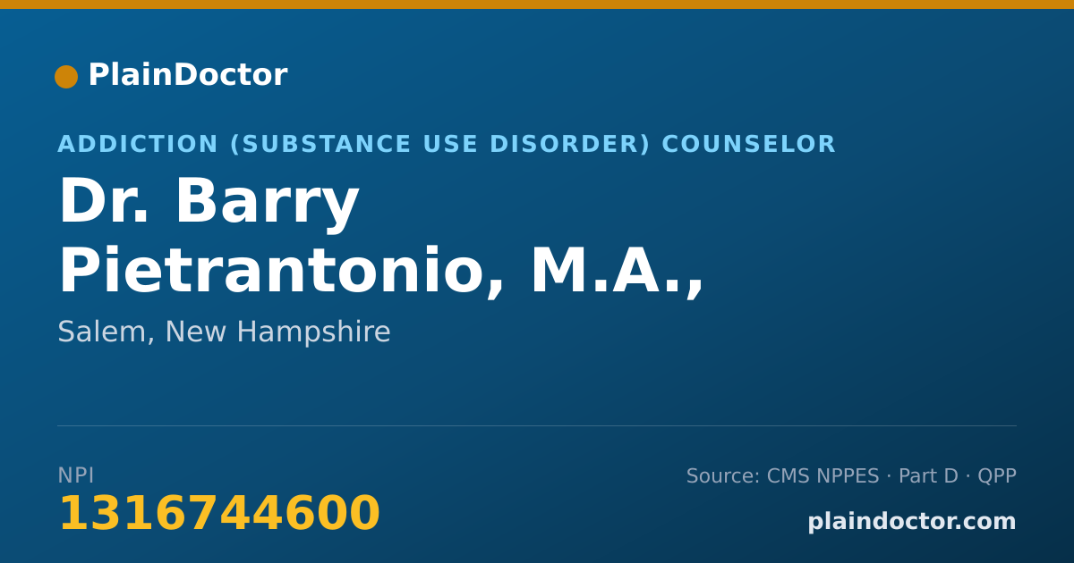 Shareable card for Barry Pietrantonio, M.A., LCMHC, LADC - Addiction (Substance Use Disorder) Counselor, Salem, NH