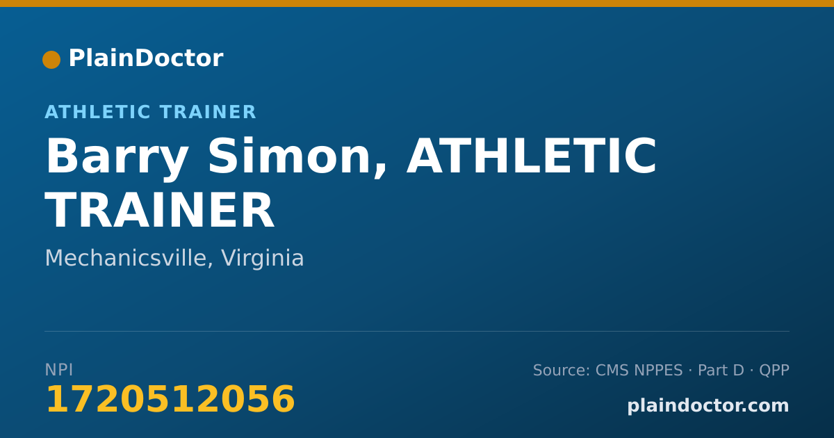 Shareable card for Barry Simon, ATHLETIC TRAINER - Athletic Trainer, Mechanicsville, VA