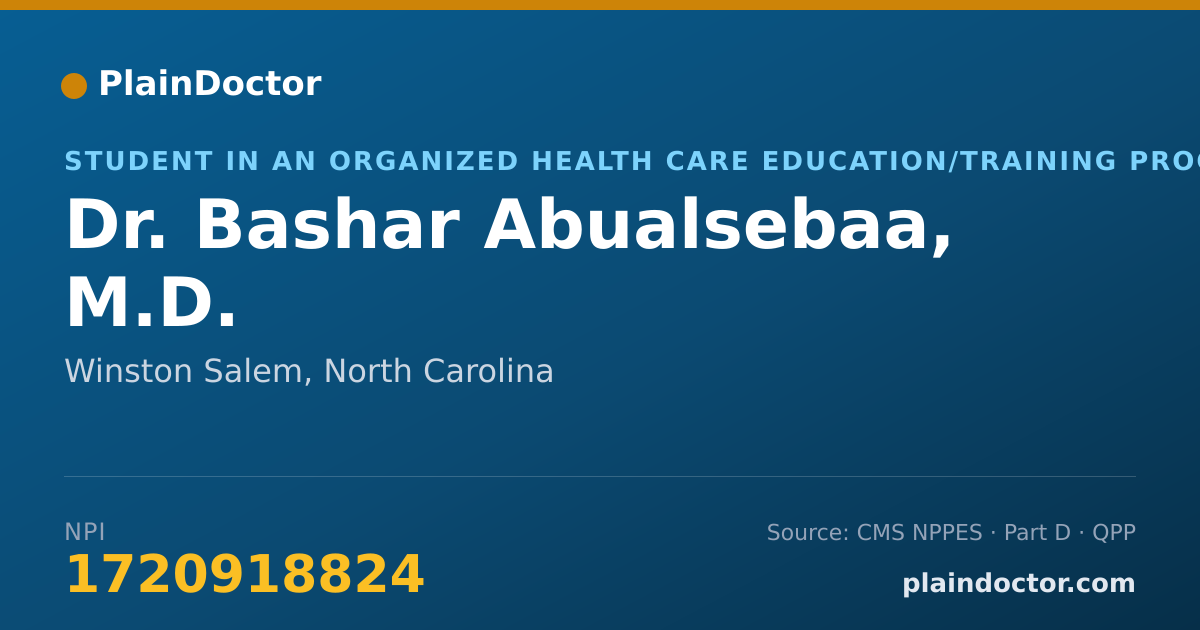Shareable card for Bashar Abualsebaa, M.D. - Student in an Organized Health Care Education/Training Program, Winston Salem, NC