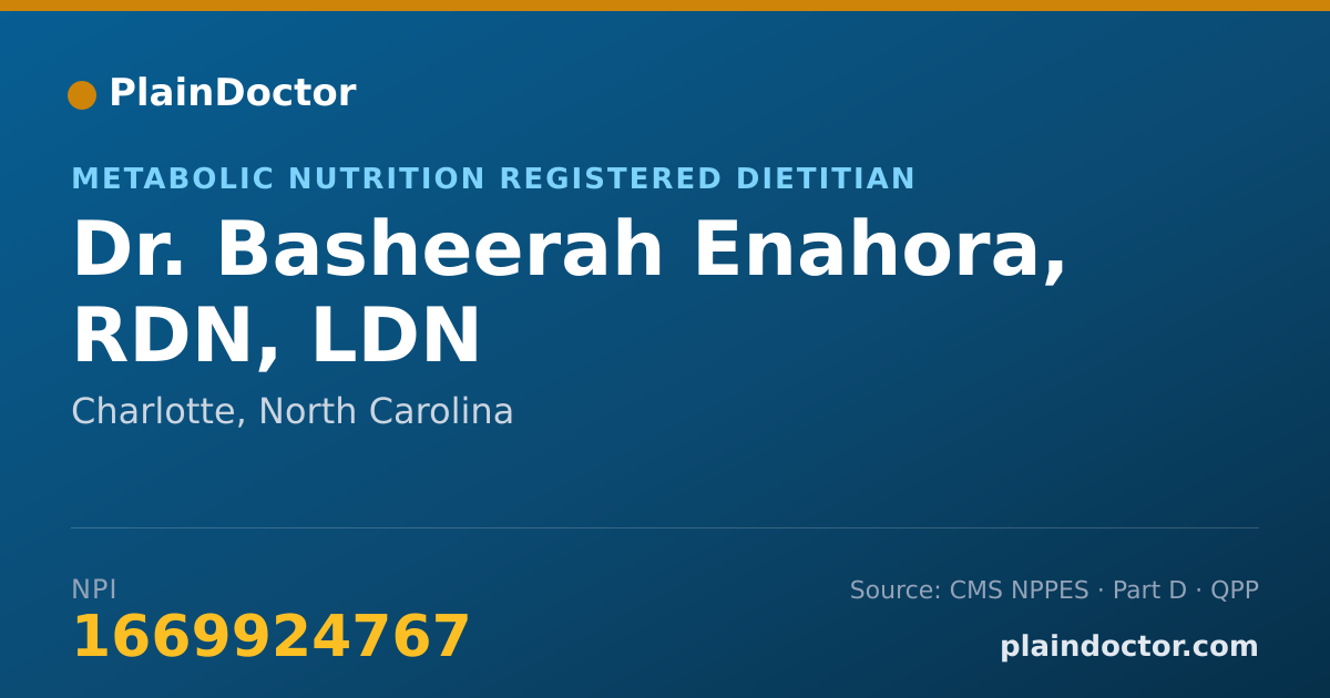 Shareable card for Basheerah Enahora, RDN, LDN - Metabolic Nutrition Registered Dietitian, Charlotte, NC