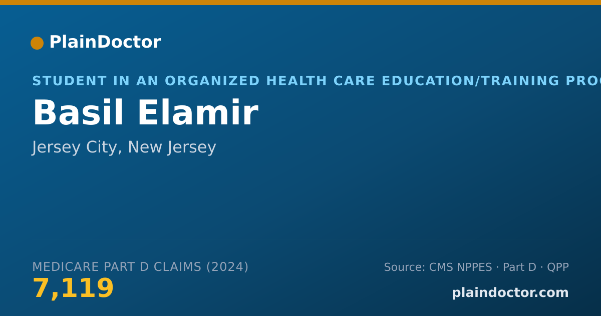 Shareable card for Basil Elamir - Student in an Organized Health Care Education/Training Program, Jersey City, NJ