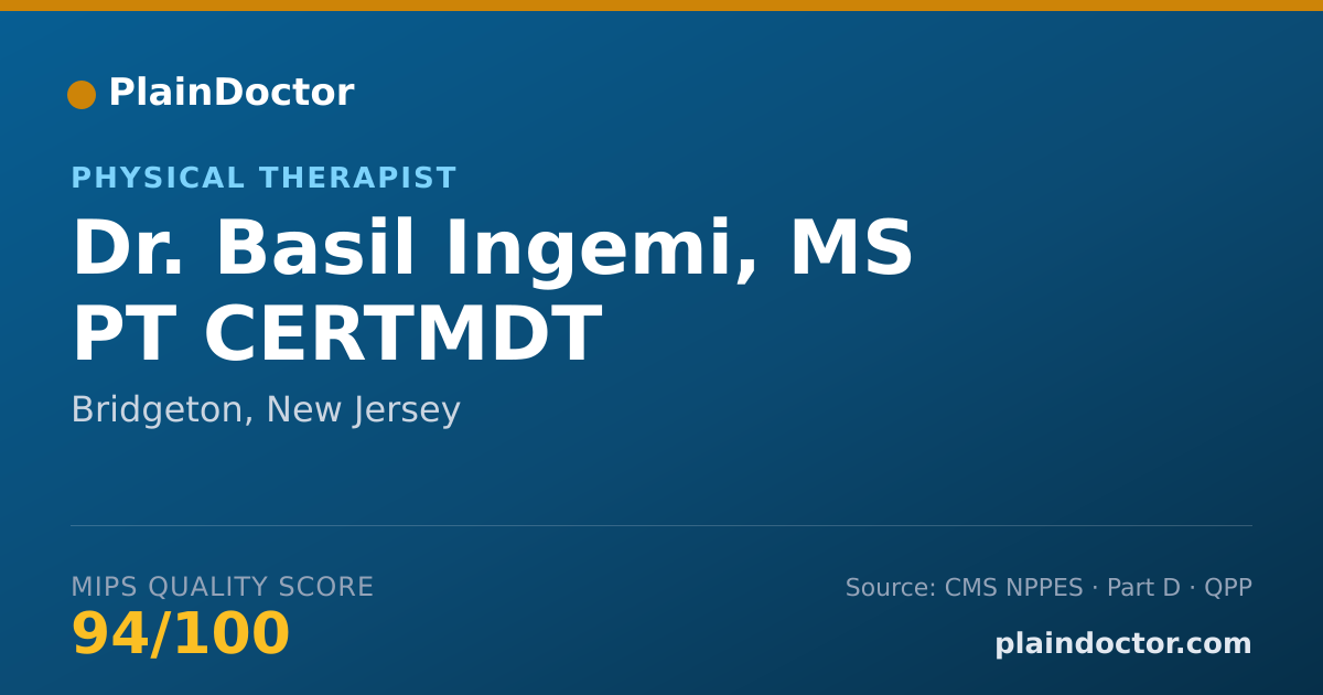 Shareable card for Basil Ingemi, MS PT CERTMDT - Physical Therapist, Bridgeton, NJ