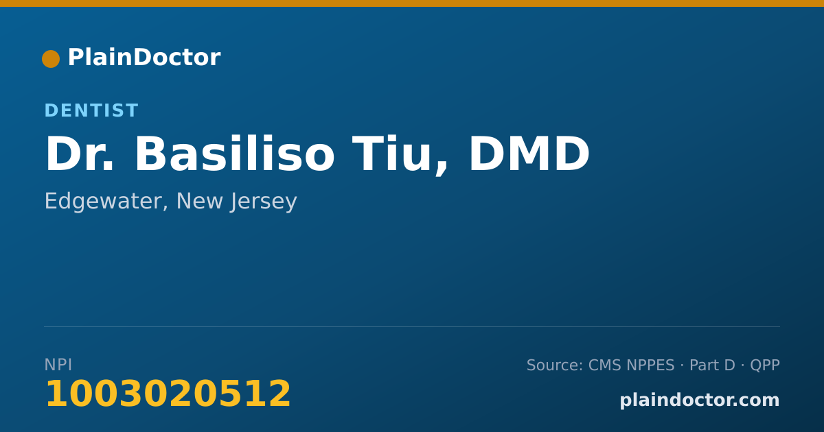Shareable card for Basiliso Tiu, DMD - Dentist, Edgewater, NJ