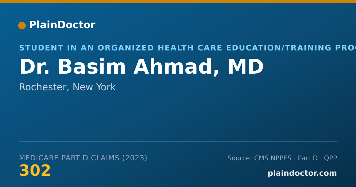 Shareable card for Basim Ahmad, MD - Student in an Organized Health Care Education/Training Program, Rochester, NY