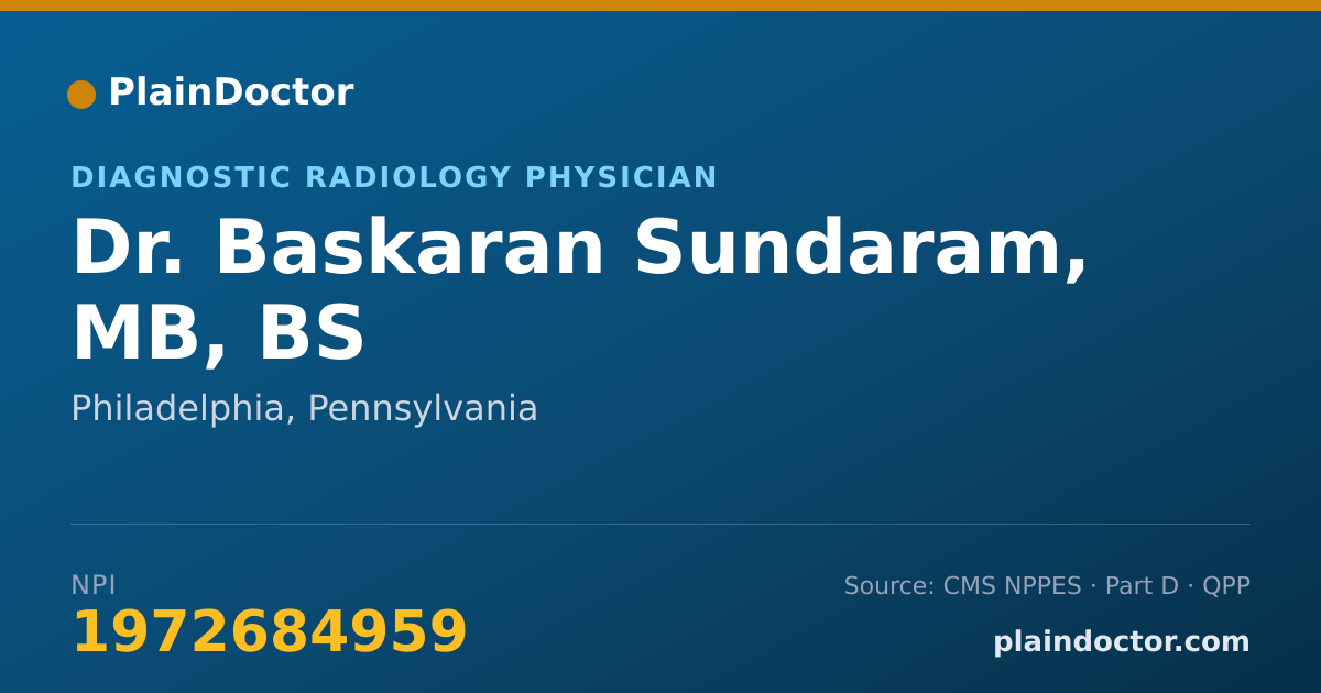 Shareable card for Baskaran Sundaram, MB, BS - Diagnostic Radiology Physician, Philadelphia, PA