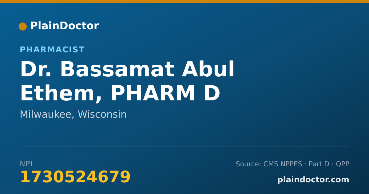 Shareable card for Bassamat Abul Ethem, PHARM D - Pharmacist, Milwaukee, WI