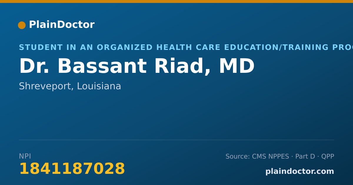 Shareable card for Bassant Riad, MD - Student in an Organized Health Care Education/Training Program, Shreveport, LA