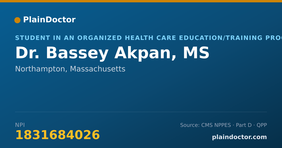 Shareable card for Bassey Akpan, MS - Student in an Organized Health Care Education/Training Program, Northampton, MA