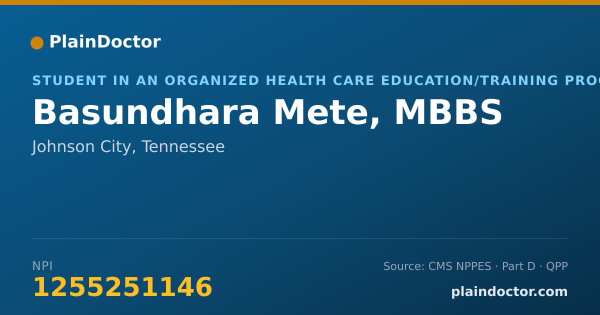 Shareable card for Basundhara Mete, MBBS - Student in an Organized Health Care Education/Training Program, Johnson City, TN