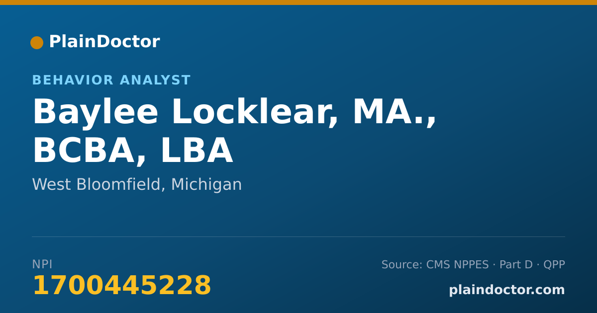 Shareable card for Baylee Locklear, MA., BCBA, LBA - Behavior Analyst, West Bloomfield, MI