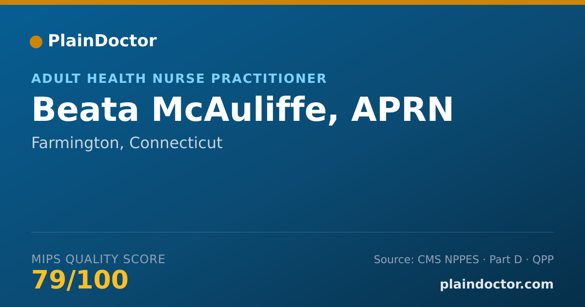 Shareable card for Beata McAuliffe, APRN - Adult Health Nurse Practitioner, Farmington, CT