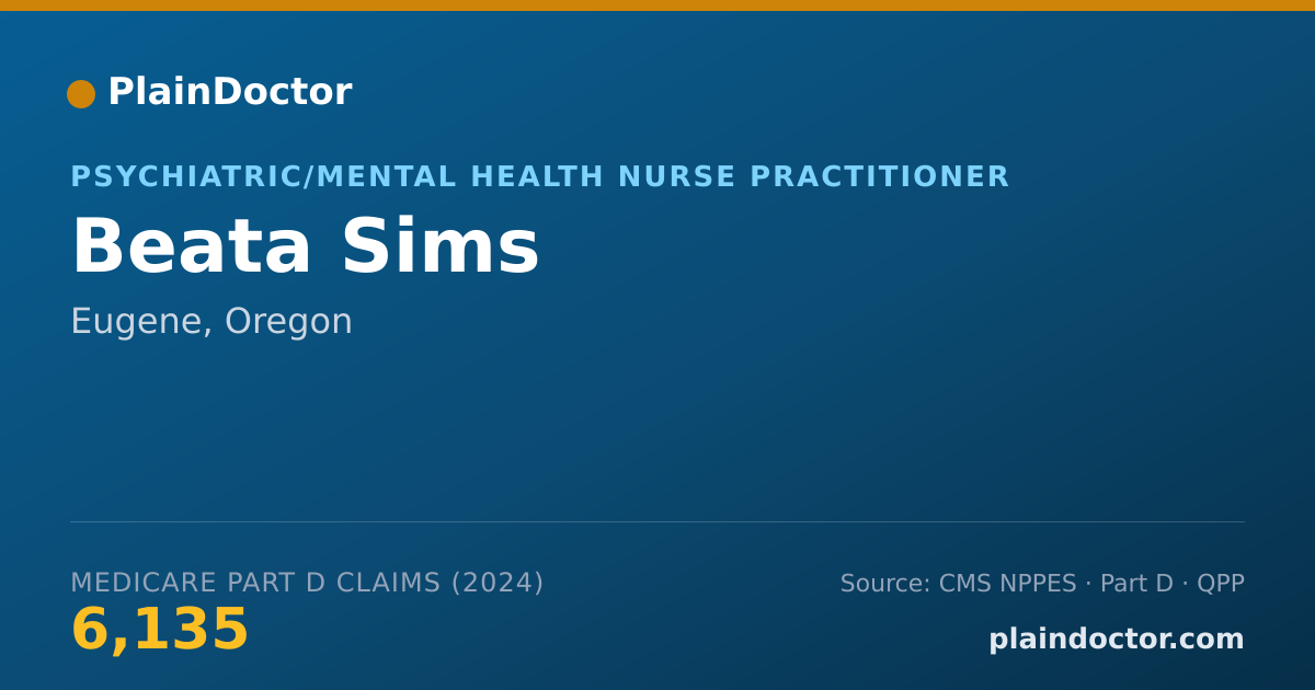 Shareable card for Beata Sims - Psychiatric/Mental Health Nurse Practitioner, Eugene, OR