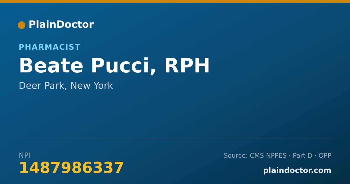 Shareable card for Beate Pucci, RPH - Pharmacist, Deer Park, NY