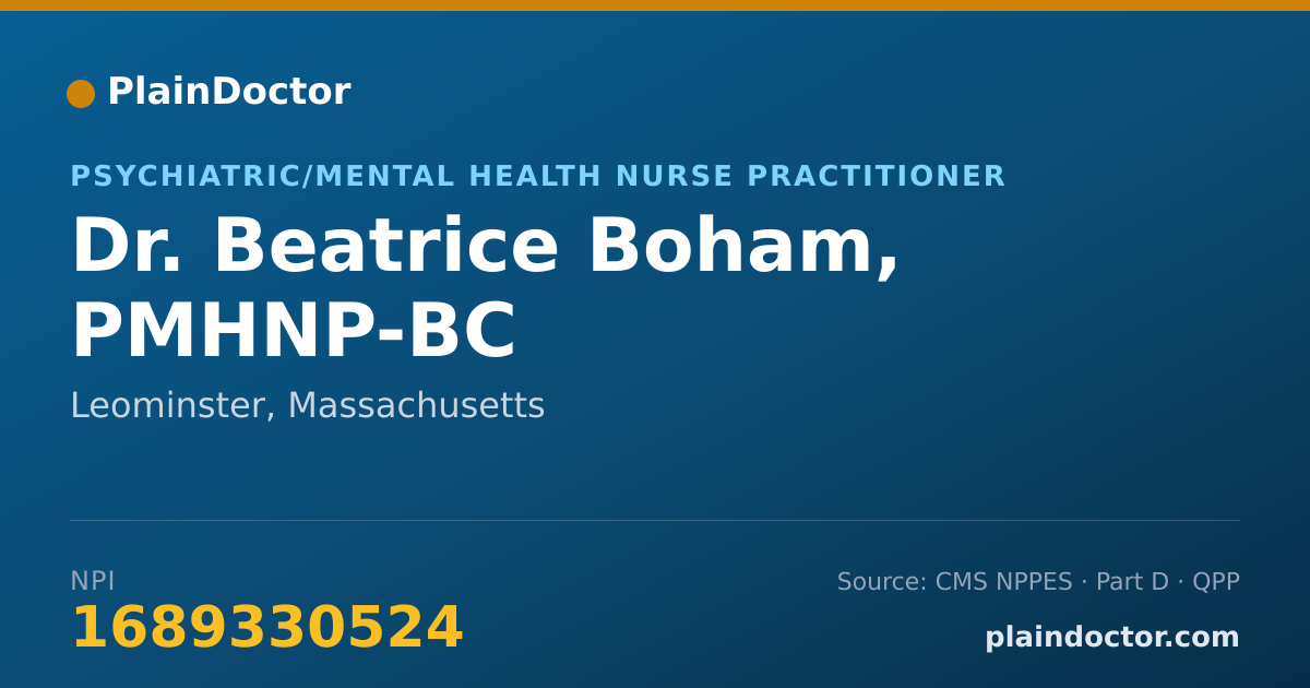 Shareable card for Beatrice Boham, PMHNP-BC - Psychiatric/Mental Health Nurse Practitioner, Leominster, MA