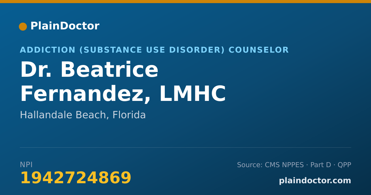 Shareable card for Beatrice Fernandez, LMHC - Addiction (Substance Use Disorder) Counselor, Hallandale Beach, FL