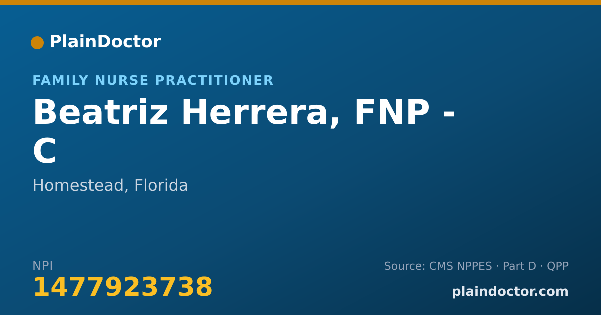 Shareable card for Beatriz Herrera, FNP - C - Family Nurse Practitioner, Homestead, FL