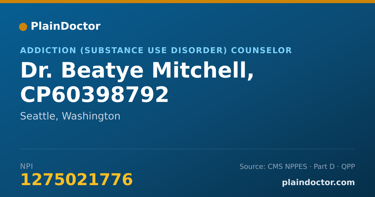 Shareable card for Beatye Mitchell, CP60398792 - Addiction (Substance Use Disorder) Counselor, Seattle, WA