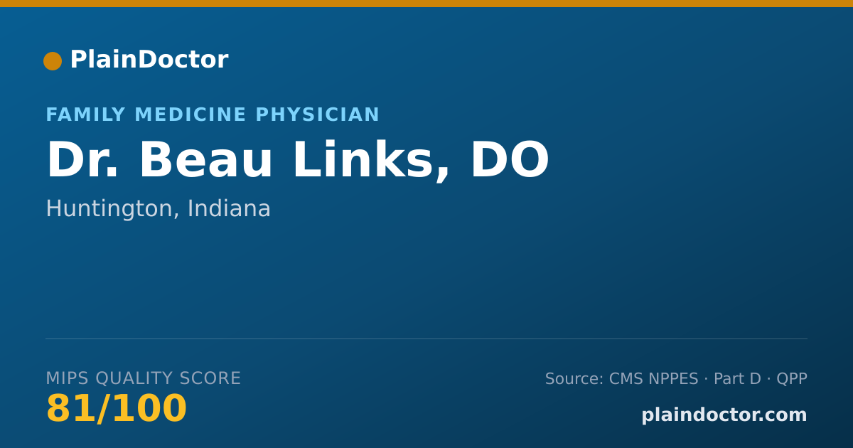 Shareable card for Beau Links, DO - Family Medicine Physician, Huntington, IN