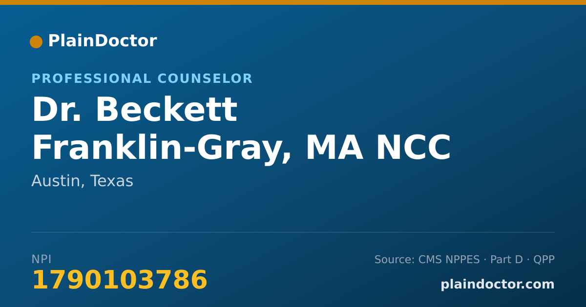 Shareable card for Beckett Franklin-Gray, MA NCC LPC - Professional Counselor, Austin, TX