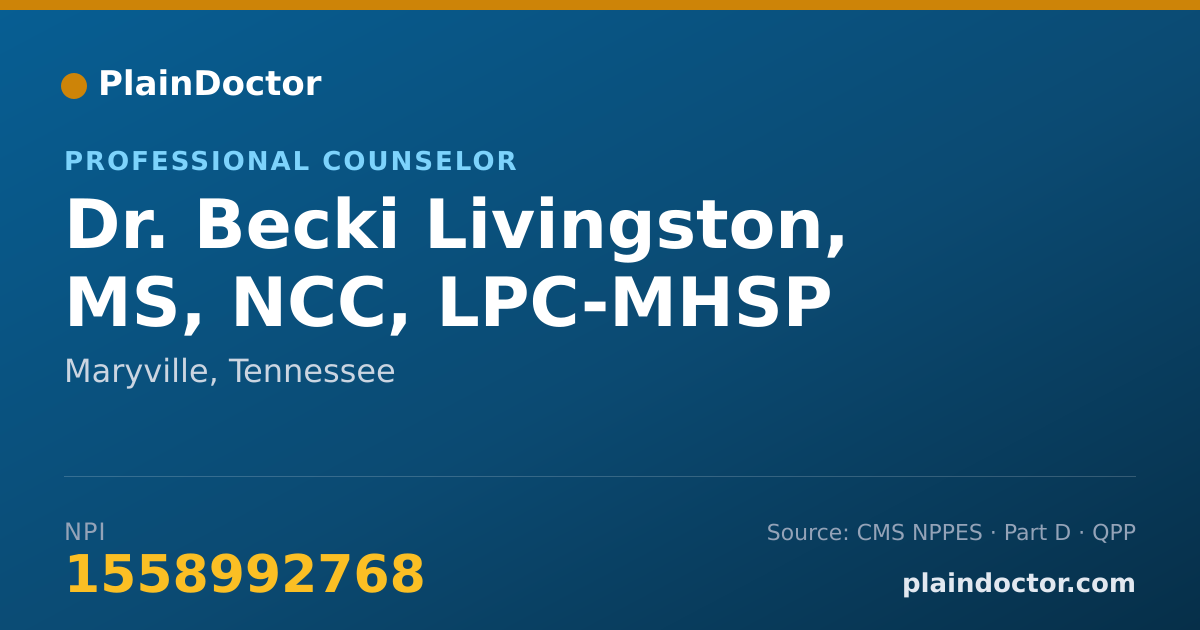 Shareable card for Becki Livingston, MS, NCC, LPC-MHSP - Professional Counselor, Maryville, TN