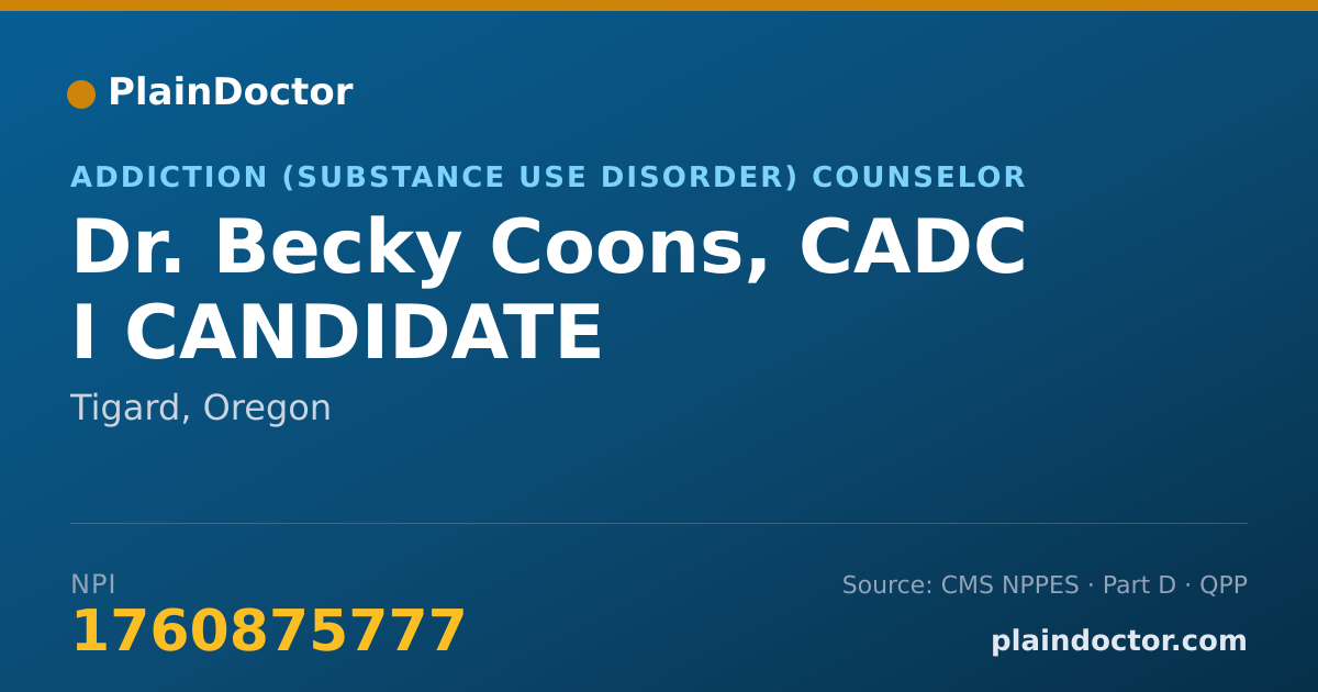 Shareable card for Becky Coons, CADC I CANDIDATE - Addiction (Substance Use Disorder) Counselor, Tigard, OR
