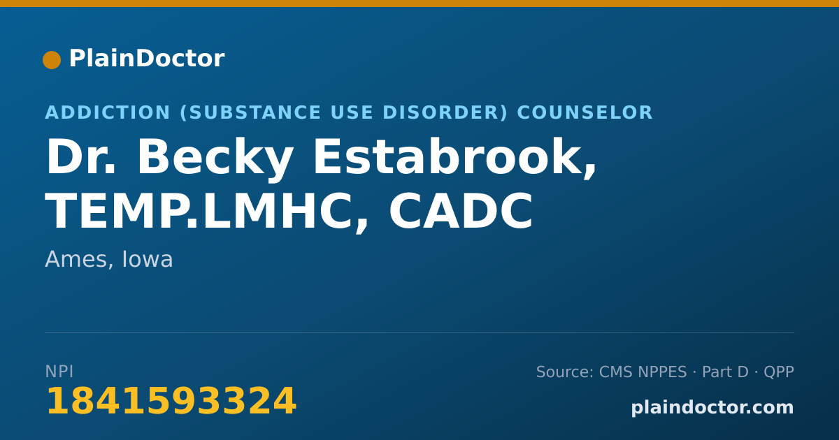 Shareable card for Becky Estabrook, TEMP.LMHC, CADC - Addiction (Substance Use Disorder) Counselor, Ames, IA
