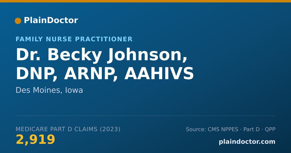 Shareable card for Becky Johnson, DNP, ARNP, AAHIVS - Family Nurse Practitioner, Des Moines, IA