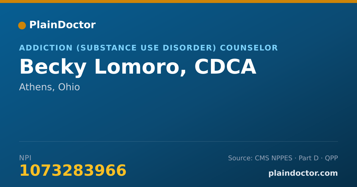 Shareable card for Becky Lomoro, CDCA - Addiction (Substance Use Disorder) Counselor, Athens, OH
