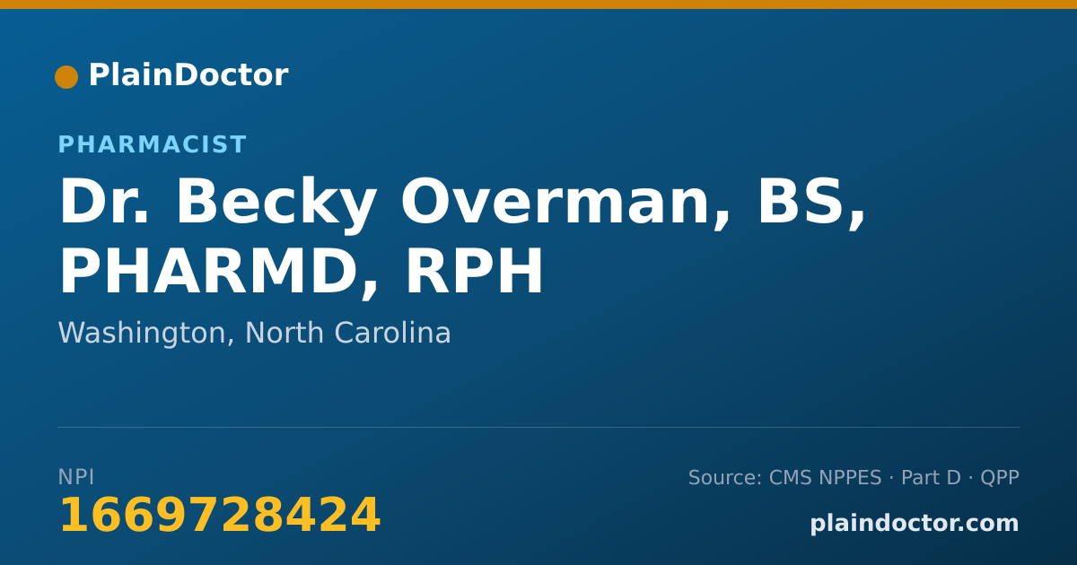 Shareable card for Becky Overman, BS, PHARMD, RPH - Pharmacist, Washington, NC