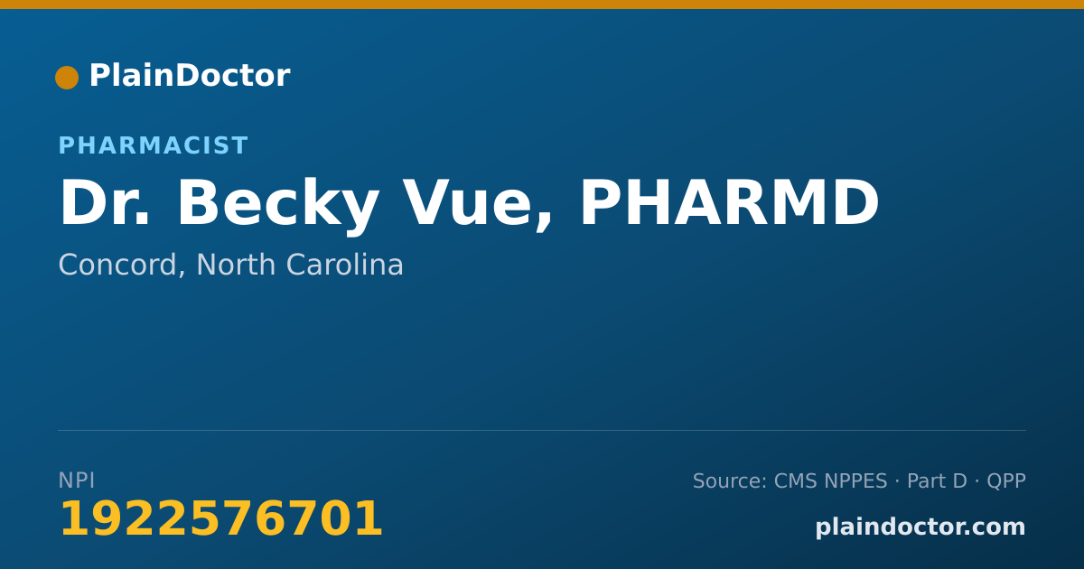 Shareable card for Becky Vue, PHARMD - Pharmacist, Concord, NC