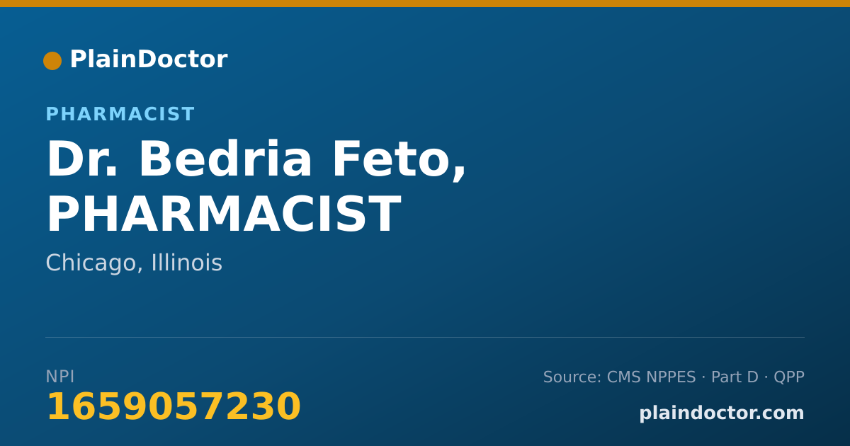 Shareable card for Bedria Feto, PHARMACIST - Pharmacist, Chicago, IL