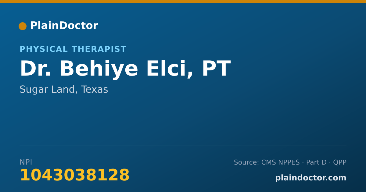 Shareable card for Behiye Elci, PT - Physical Therapist, Sugar Land, TX