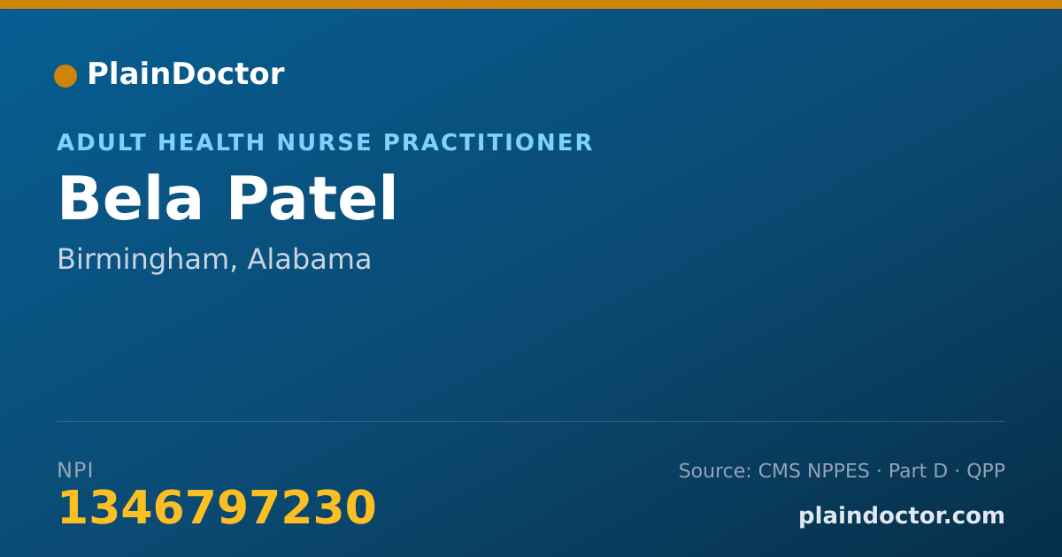 Shareable card for Bela Patel - Adult Health Nurse Practitioner, Birmingham, AL