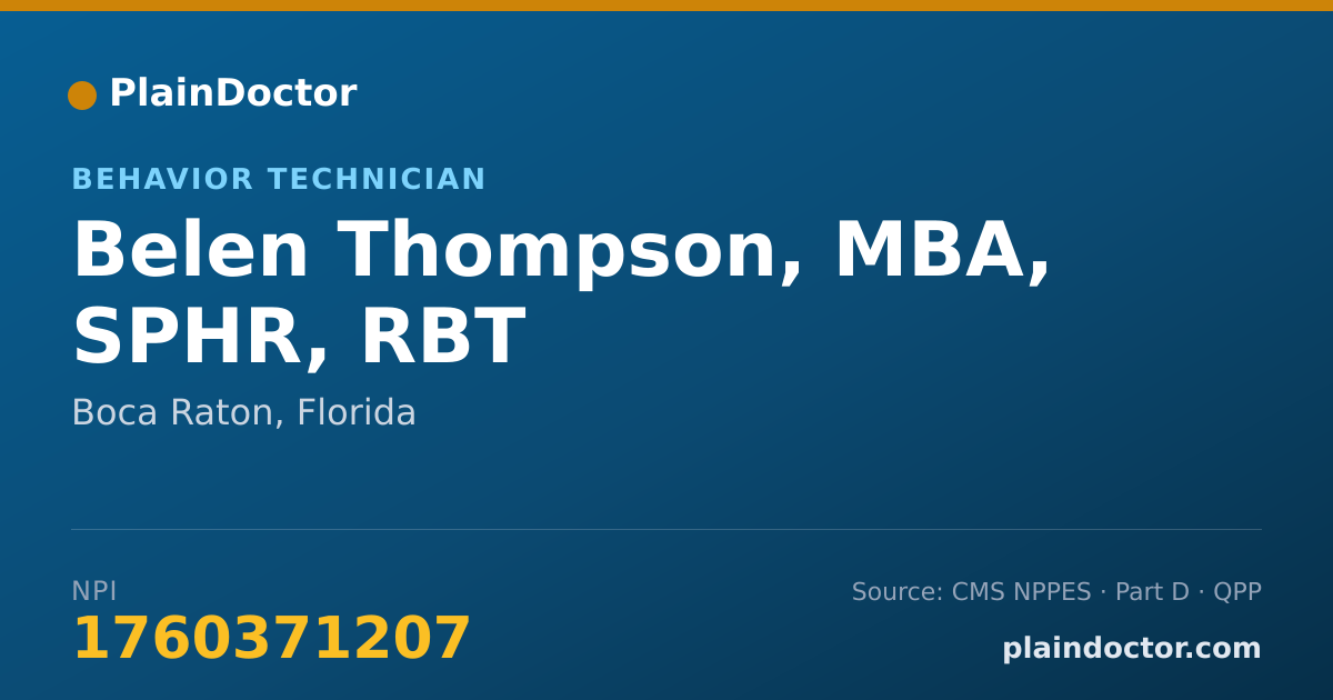 Shareable card for Belen Thompson, MBA, SPHR, RBT - Behavior Technician, Boca Raton, FL