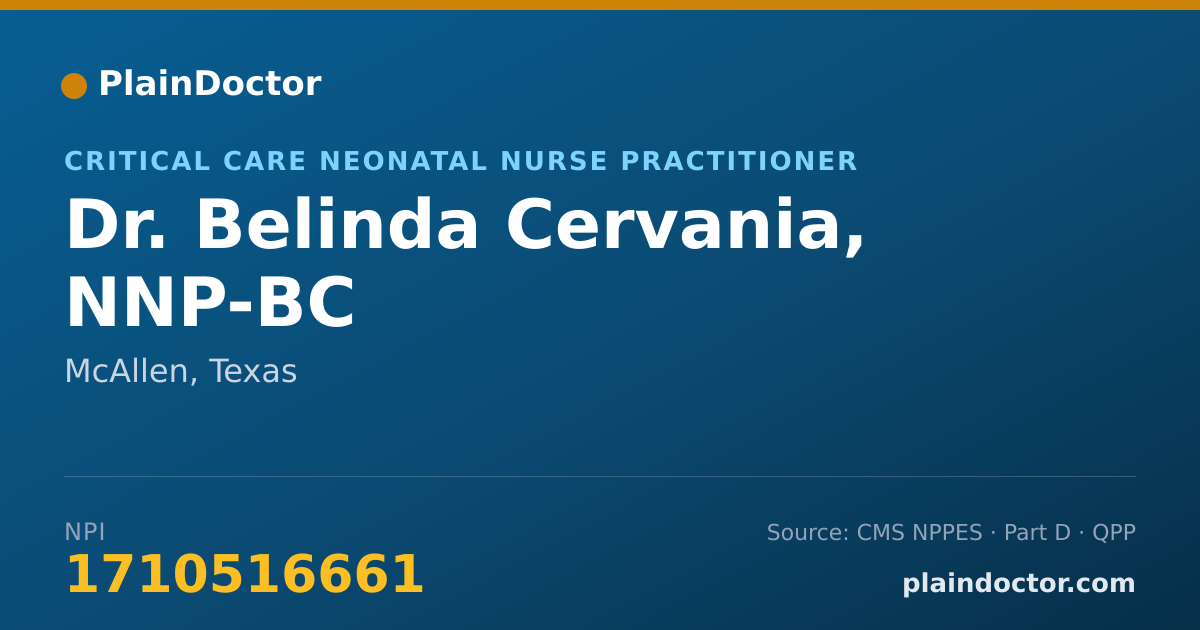 Shareable card for Belinda Cervania, NNP-BC - Critical Care Neonatal Nurse Practitioner, McAllen, TX