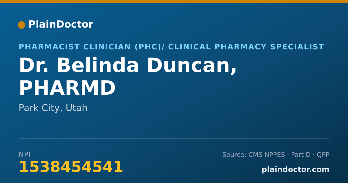 Shareable card for Belinda Duncan, PHARMD - Pharmacist Clinician (PhC)/ Clinical Pharmacy Specialist, Park City, UT