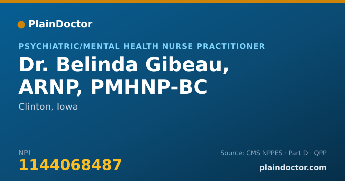Shareable card for Belinda Gibeau, ARNP, PMHNP-BC - Psychiatric/Mental Health Nurse Practitioner, Clinton, IA
