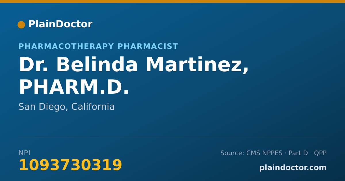 Shareable card for Belinda Martinez, PHARM.D. - Pharmacotherapy Pharmacist, San Diego, CA