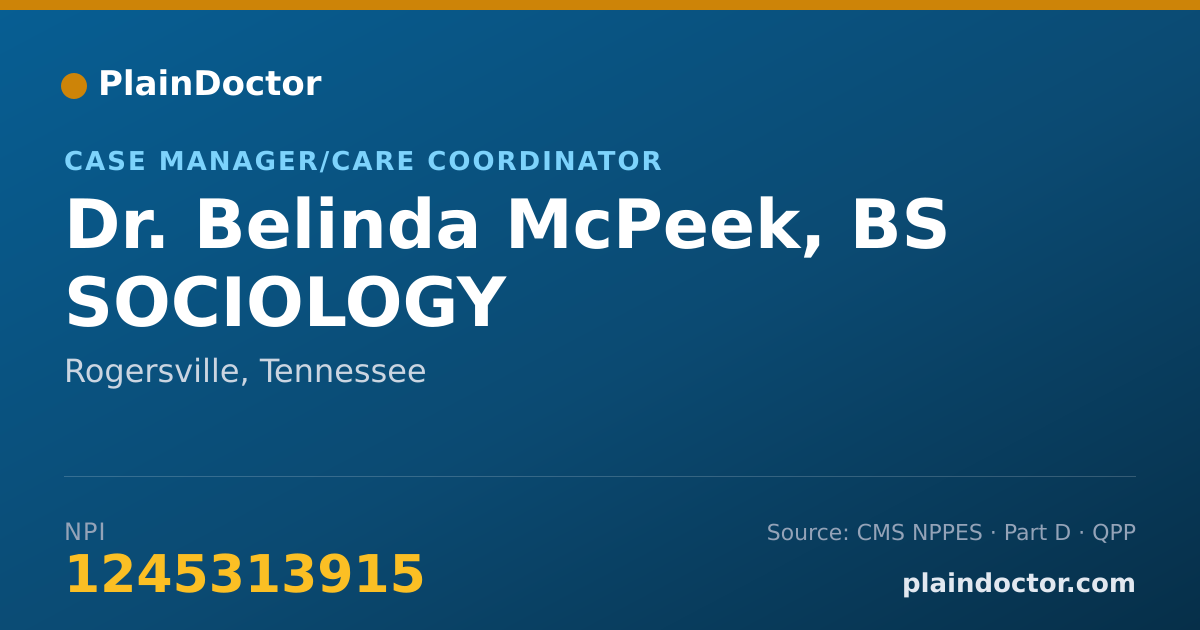 Shareable card for Belinda McPeek, BS SOCIOLOGY - Case Manager/Care Coordinator, Rogersville, TN